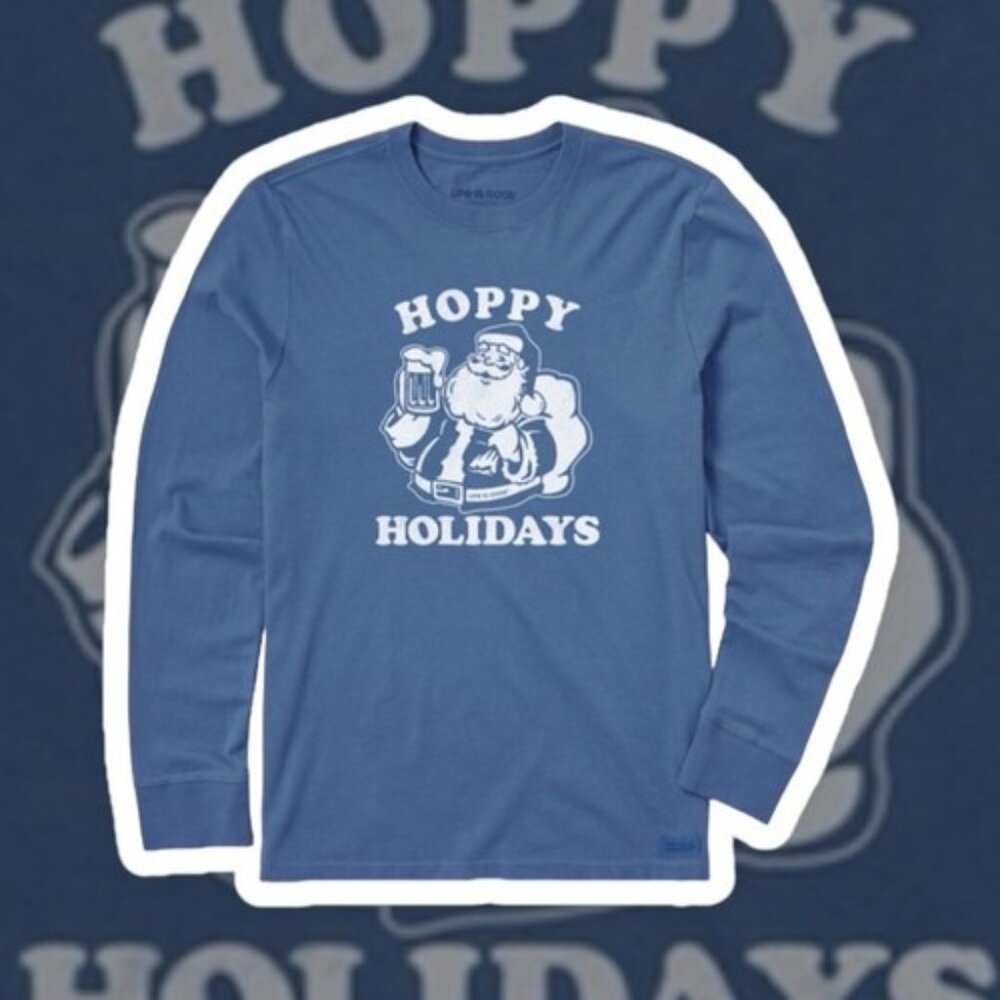 LIFE IS GOOD Mens Crusher LS T-Shirt Hoppy Holidays Santa Christmas Shirt Sz 3XL
